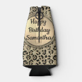 Gold Glitzer Glam Leopard Print Personalisiert Flaschenkühler (Rückseite)