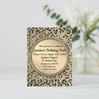 Gold Glitzer Glam Leopard Print Postkarte