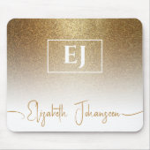 Gold Glitzer Glam mit Monogramm, elegantes Funkeln Mousepad (Vorne)
