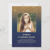 Gold Glitzer Glam Navy Vintages Foto Geburtstag Einladung (Vorderseite)