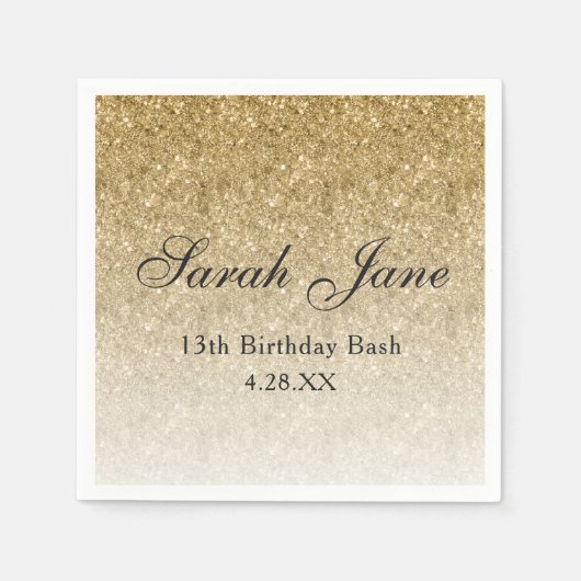 Gold Glitzer Glam Personalisiert Serviette (Vorderseite)