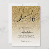 Gold Glitzer Glam Sweet 16 Einladung (Vorderseite)
