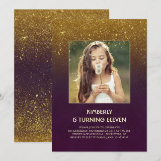 Gold Glitzer Glam Vintages Foto Geburtstag Einladung