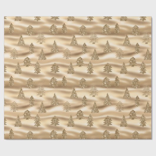 Gold Glitzer Glam Weihnachtsbaumen Geschenkpapier (Flach)