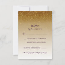 Gold Glitzer Glam White Wedding RSVP Cards