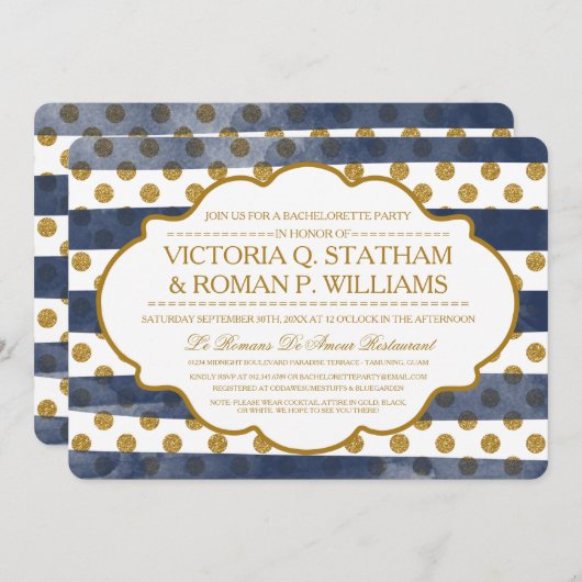Gold Glitzer Glamour Junggeselinnen-Abschied Einla Einladung (Vorne/Hinten)