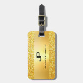 Gold Glitzer Glamour Modernes Mit Monogramm Templa Gepäckanhänger (Vorderseite vertikal)