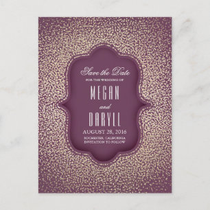 Gold Glitzer Glamour Vintag Plum Save the Date Ankündigungspostkarte