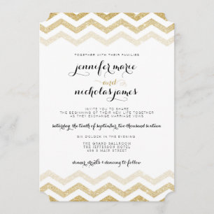 Gold Glitzer Glamour Zickzack Hochzeitseinladung Einladung