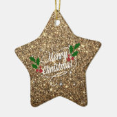 Gold Glitzer, glänzend und funkelnd, Frohe Weihnac Keramik Ornament (Links)