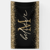 Gold Glitzer glaubt Script Monogram Erstschwarz Banner (Vertikal)