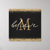 Gold Glitzer glaubt Script Monogram Erstschwarz Leinwanddruck (Vorderseite)