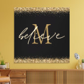 Gold Glitzer glaubt Script Monogram Erstschwarz Leinwanddruck (Insitu (Wohnzimmer))