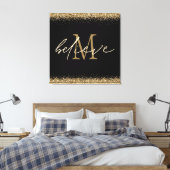 Gold Glitzer glaubt Script Monogram Erstschwarz Leinwanddruck (Insitu (Schlafzimmer))