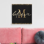 Gold Glitzer glaubt Script Monogram Erstschwarz Leinwanddruck (Insitu (Wohnzimmer))