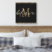 Gold Glitzer glaubt Script Monogram Erstschwarz Leinwanddruck (Insitu (Schlafzimmer))