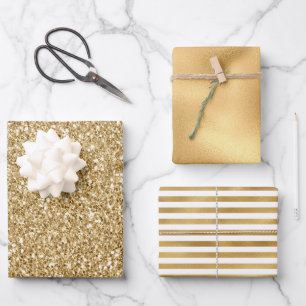 Gold Glitzer Glitz Geschenkpapier Set