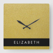 Gold Glitzer, Glitzer Hintergrund, Ihr Name Quadratische Wanduhr (Vorderseite)