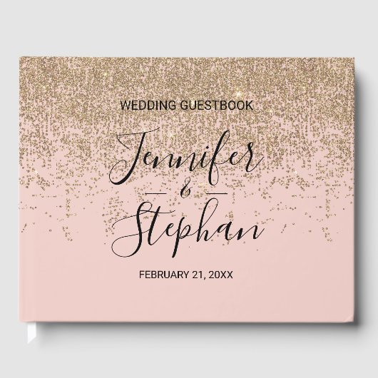 Gold Glitzer Glitzern Blush Pink Wedelbook Gästebuch (Vorderseite)