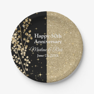 Gold Glitzer Glitzern Elegante Schwarze Kalligraph Pappteller