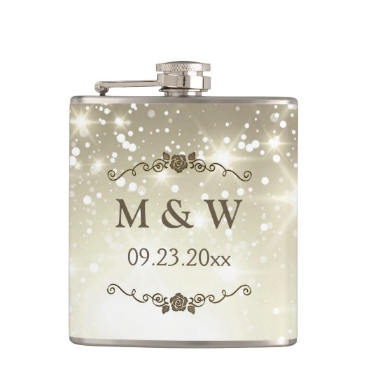 Gold Glitzer Glitzern Hochzeit Flachmann (Vorderseite)