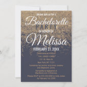 Gold Glitzer Glitzern Navy Blue Bachelorette Einladung (Vorderseite)