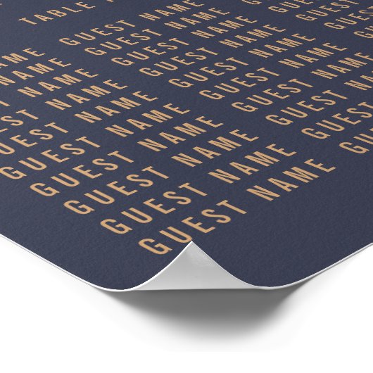 Gold Glitzer Glitzern Navy Blue Seat Chart Poster (Ecke)