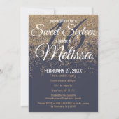 Gold Glitzer Glitzern Navy Blue Sweet 16 Einladung (Vorderseite)
