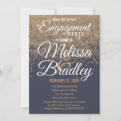 Gold Glitzer Glitzern Navy Blue Verlobung Einladung (Vorderseite)