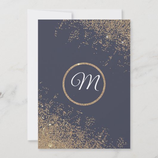 Gold Glitzer Glitzern Navy Blue Wedding Einladung (Rückseite)