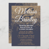 Gold Glitzer Glitzern Navy Blue Wedding Einladung (Vorne/Hinten)