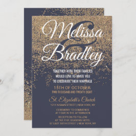 Gold Glitzer Glitzern Navy Blue Wedding Einladung