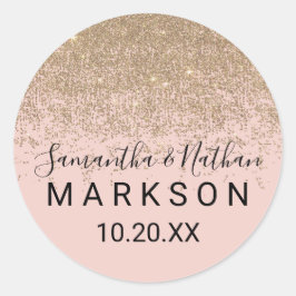 Gold Glitzer Glitzern Rosa Hochzeitsticker Runder Aufkleber