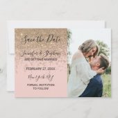 Gold Glitzer Glitzern Rosa Pink speichern Daten Einladung (Vorderseite)