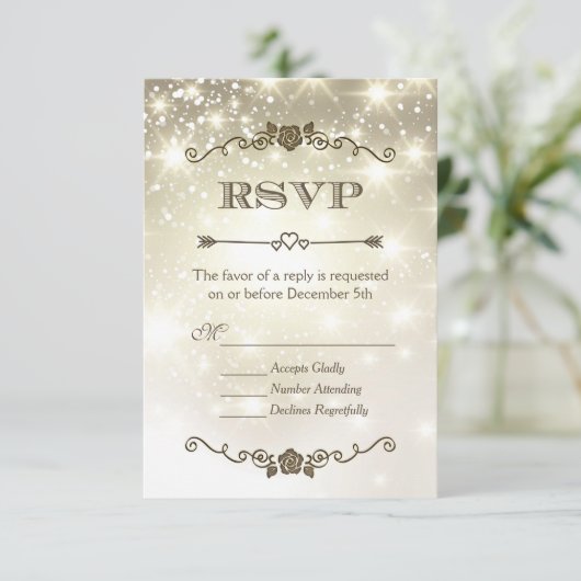 Gold Glitzer Glitzern Wedding RSVP (Stehend Vorderseite)