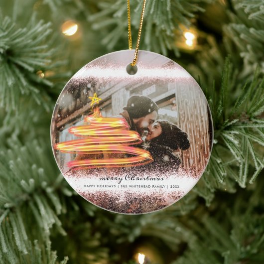 Gold Glitzer Glow Christmas Tree Star Foto Keramik Ornament (Baum)