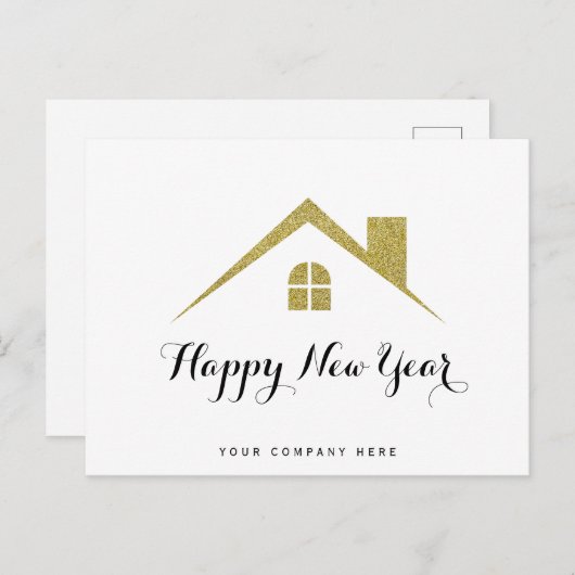 Gold Glitzer Glück Neues Jahr Real Anwesen Postkarte (Vorne/Hinten)