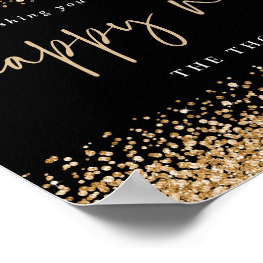 Gold Glitzer glücklich Neujahr Name Schwarz druckb Poster (Ecke)