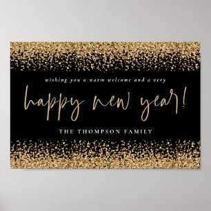 Gold Glitzer glücklich Neujahr Name Schwarz druckb Poster