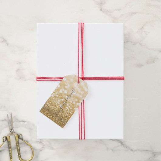 Gold Glitzer Glückwünsche Geschenkanhänger (Mit Garn)