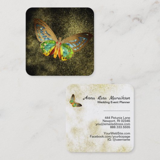 *~* Gold Glitzer Gold Gilde Butterfly Wasserfarbe Quadratische Visitenkarte (Vorne/Hinten)