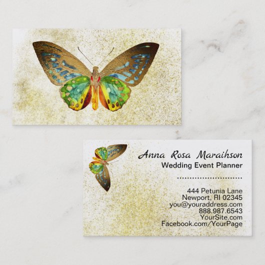 *~* Gold Glitzer Gold Gildenweiße Schmetterling Visitenkarte (Vorne/Hinten)