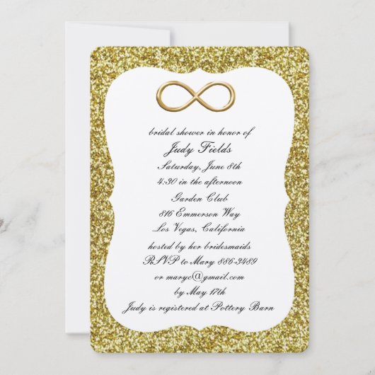 Gold Glitzer Gold Infinity Brautparty Einladung (Vorderseite)