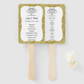 Gold Glitzer Gold Infinity Heart Wedding Program Fächer (Vorne und Hinten)