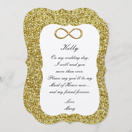 Gold Glitzer Gold Infinity Trauzeugin Card Einladung (Vorne/Hinten)