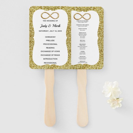 Gold Glitzer Gold Infinity Wedding Program Fans Fächer (Vorne und Hinten)