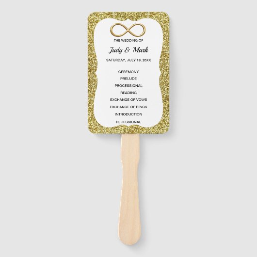 Gold Glitzer Gold Infinity Wedding Program Fans Fächer (Vorderseite)