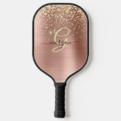 Gold-Glitzer, Gold-Monogramm, Name des Schwarzen S Pickleball Schläger (Rückseite)