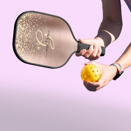 Gold-Glitzer, Gold-Monogramm, Name des Schwarzen S Pickleball Schläger
