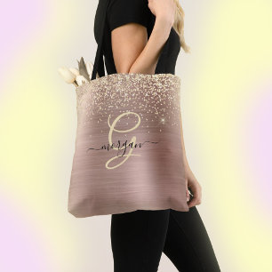 Gold-Glitzer, Gold-Monogramm, Name des Schwarzen S Tasche